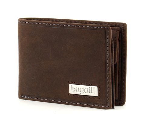 bugatti City Line Coin Wallet with Flap 4 CC Metal Logo Brown