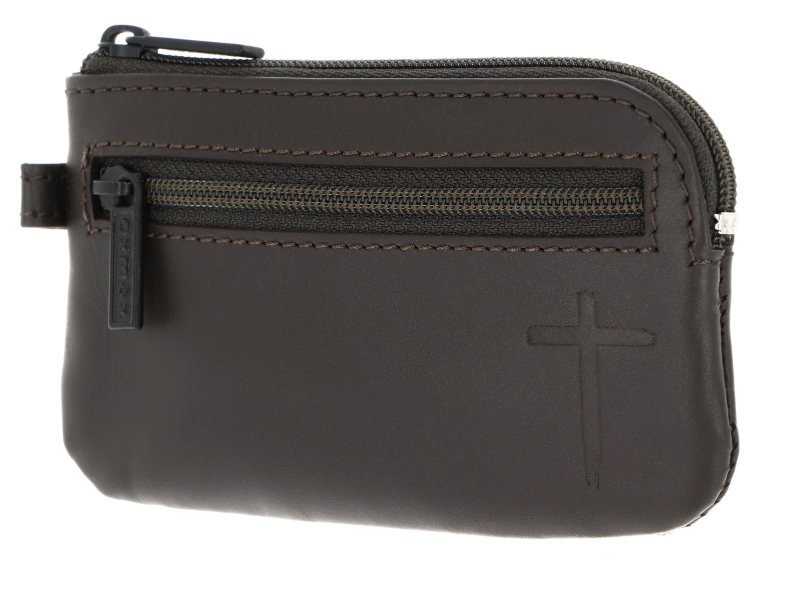 oxmox Leather Keyholder Freedom Cross Embossed Brown