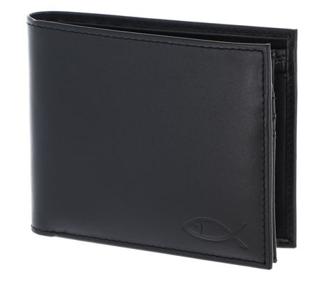 oxmox Leather RFID Protect Querscheinbörse Freedom Fish Embossed Black