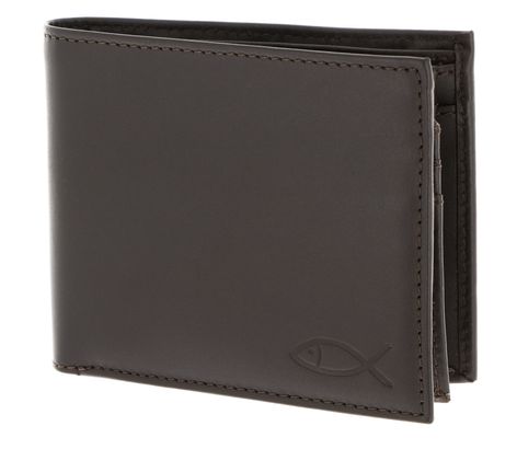 oxmox Leather RFID Protect Querscheinbörse Freedom Fish Embossed Brown