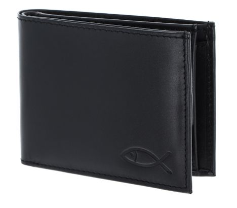 oxmox Leather RFID Protect Pocketbörse Freedom Fish Embossed Black