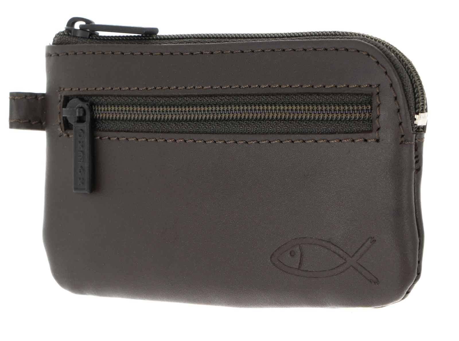 oxmox Leather Keyholder Freedom Fish Embossed Brown