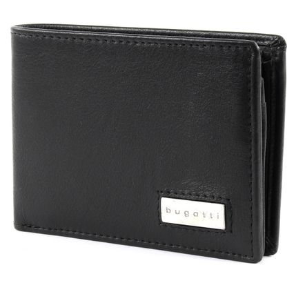 bugatti City Line RFID Coin Wallet with Flap 4CC Metal Logo Black