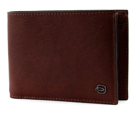 PIQUADRO Black Square Wallet with Coin Pocket Cuolo Tabacco