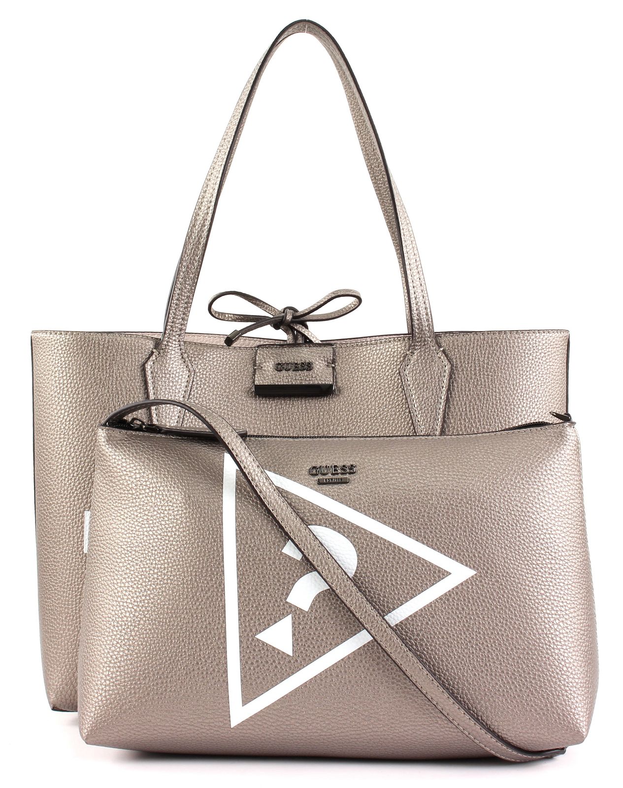 GUESS Nissana Top Handle Flap Umhängetasche Handtasche Tasche Stone Beige Neu
