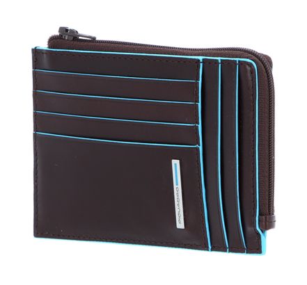 PIQUADRO Blue Square Credit Card Holder With Zip Pocket RFID Mogano