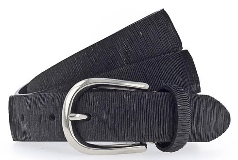 b.belt Cuna Ledergürtel W75 Black / Silver Grey Metallic