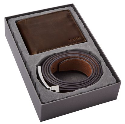 FOSSIL RFID Billfold Belt Gift Set Dark Brown