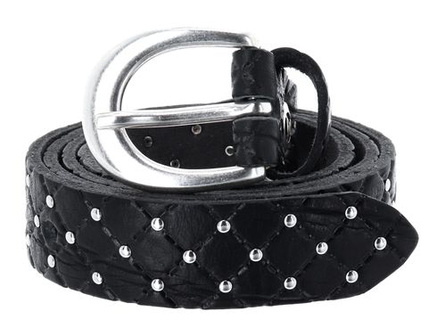 b.belt Lilou Silver Leder-Nietengürtel W75 Black
