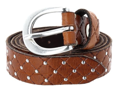 b.belt Lilou Silver Leder-Nietengürtel W90 Cognac