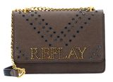 REPLAY Canvas Shoulder Bag with Studs Pale Grey Brown