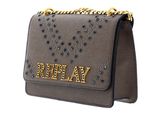 REPLAY Canvas Shoulder Bag with Studs Pale Grey Brown