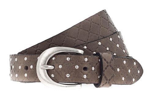 b.belt Lilou Silver Leder-Nietengürtel W100 Grey Taupe
