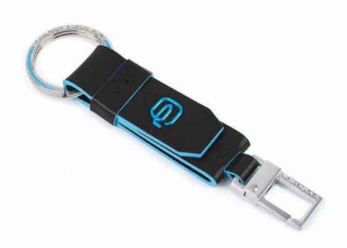 PIQUADRO Blue Square Keychain With Carabiner Nero