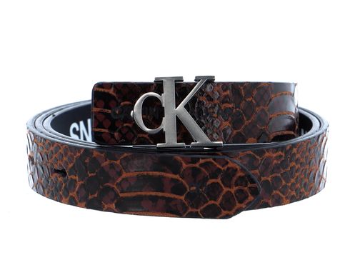 Calvin Klein CKJ Reversible Skinny Mono Belt W100 Snake Chocolate / Logo
