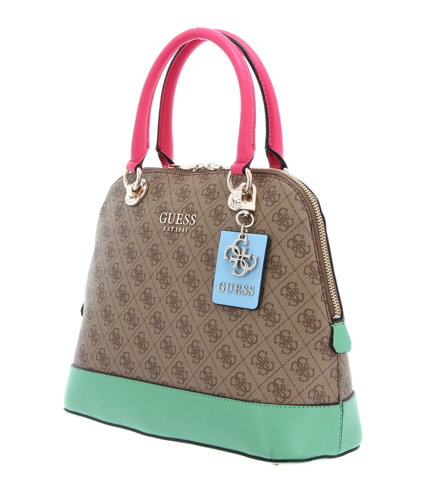 GUESS Cathleen Large Dome Satchel Handtasche Tasche Brown Multi Braun