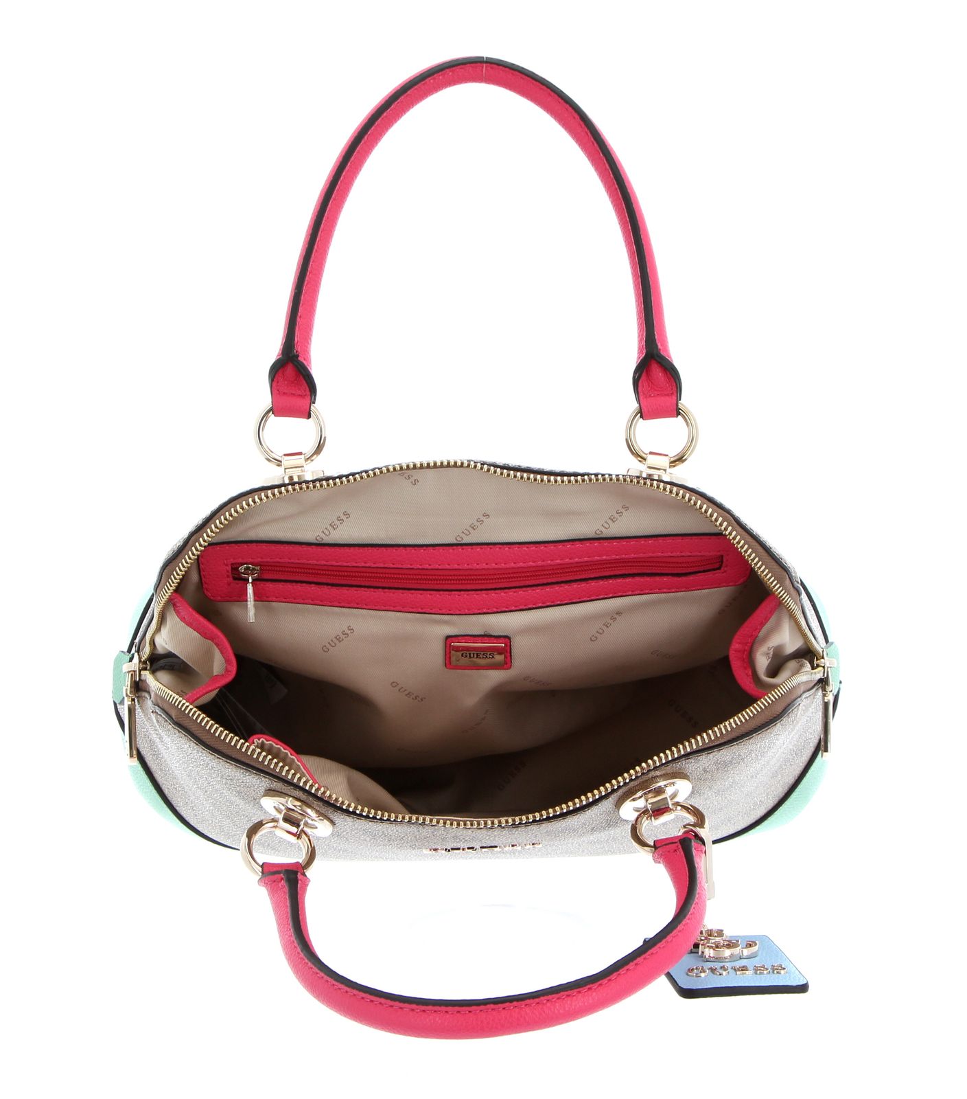 GUESS Cathleen Large Dome Satchel Handtasche Tasche Brown Multi Braun