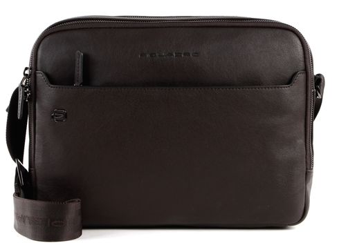 PIQUADRO Black Square Tablet Shoulder Bag Testa di Moro