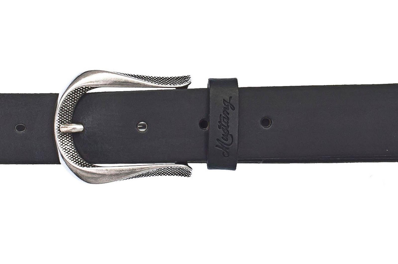MUSTANG Cintura In Pelle Donna - Larga 3 Cm - Taglia W80 (Adatta A Vita 75-87,5 Cm) - Colore Nero - Chiusura Con Spina E 6 Fori