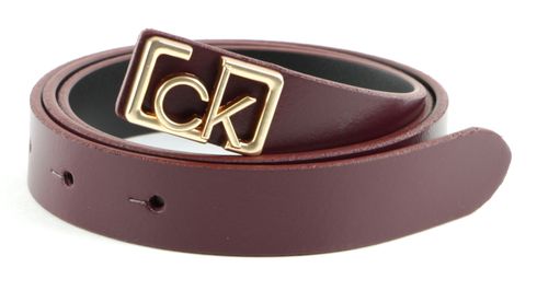 Calvin Klein Small CK Plaque Skinny Belt W95 Wine