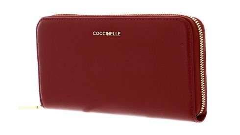 COCCINELLE Metallic Textured Zip Around Wallet Foliage Red