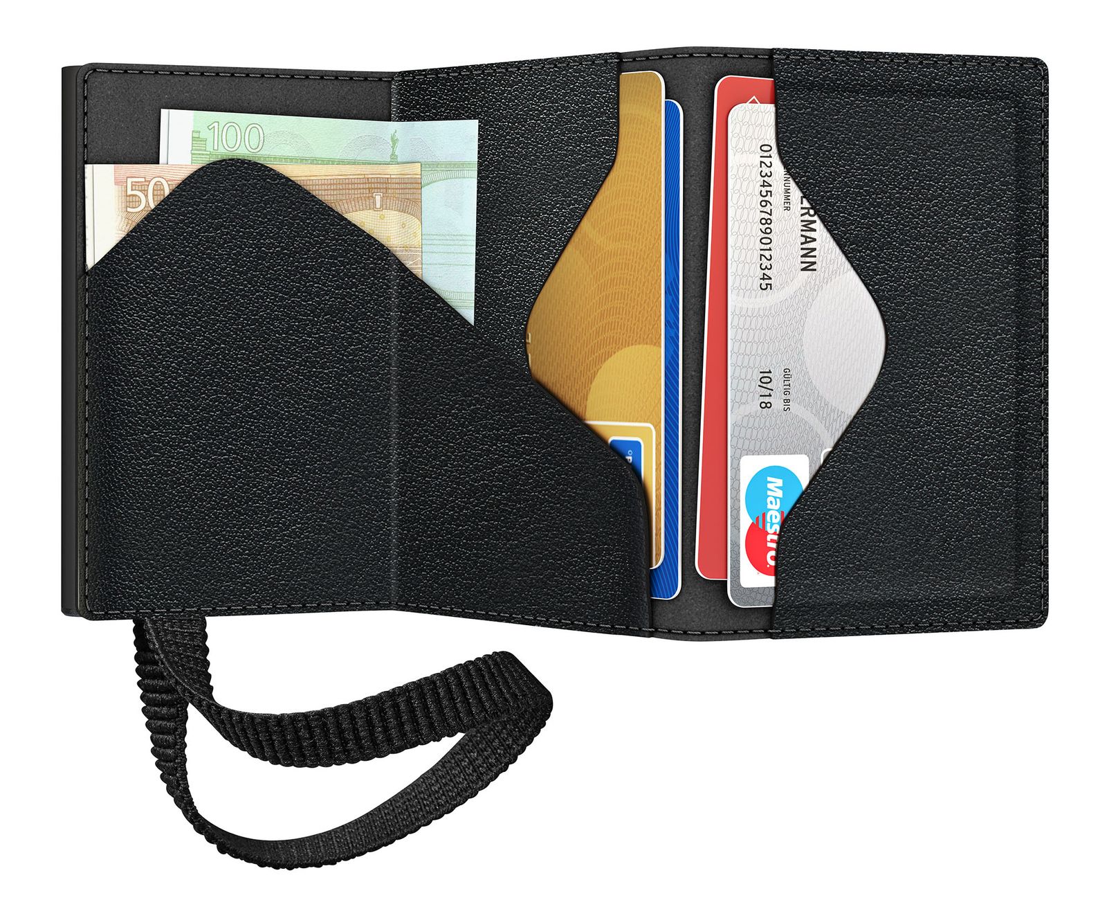 TRU VIRTU Click & Slide Strap Edge Wallet Nappa Black Black / Black TRU VIRTU Click & Slide Strap Edge Wallet Nappa Black Black / Black