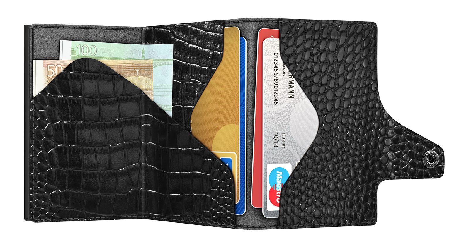 TRU VIRTU Click & Slide Coin Pocket Croco Black / Black TRU VIRTU Click & Slide Coin Pocket Croco Black / Black