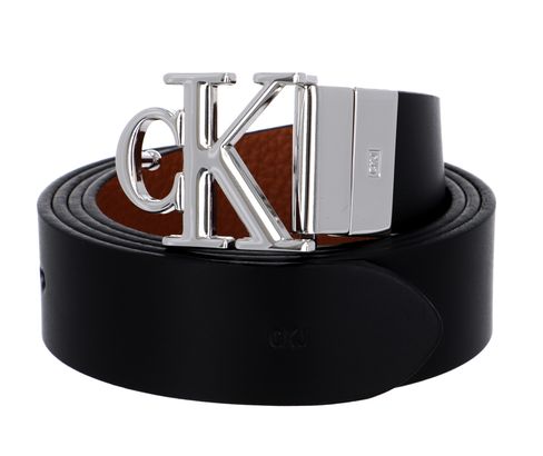 Calvin Klein Reversible Logo Small Leather Belt W100 Black Cuoio Pebble