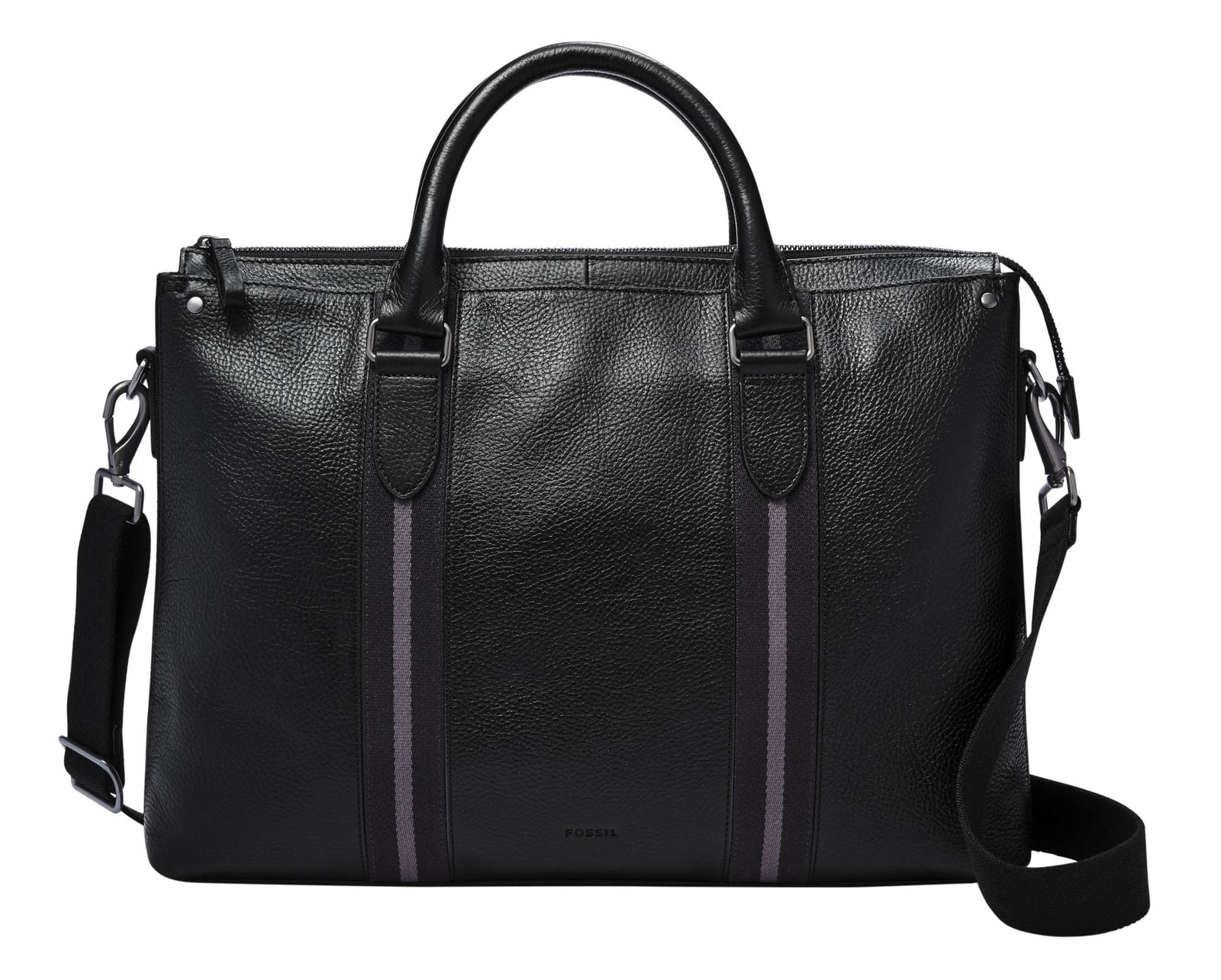 Fossil Mercer Top-Zip Leather Work Bag / Briefcase - Black, Multiple Compartments, Removable Strap For Men & Women