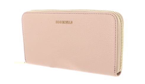 COCCINELLE Metallic Soft Zip Wallet Grainy Leather Powder Pink