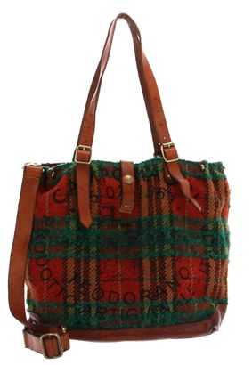 CAMPOMAGGI Shopping Bag Scozzese Rosso + Verde - T / Cognac + St. Nera