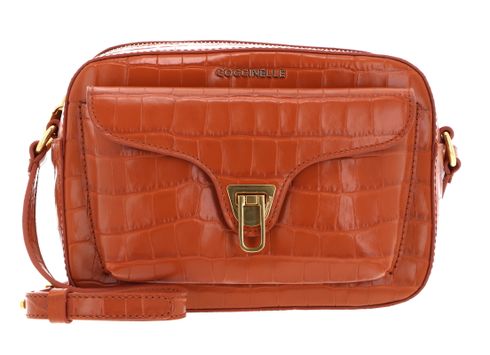 COCCINELLE Beat Croco Shiny Soft Crossover Bag Chestnut