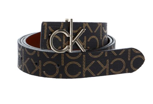 Calvin Klein Mono Mix Logo Reversible Belt 3MM W75 Brown Mono / Caramel
