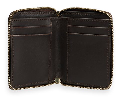 SCOTCH & SODA Leather Bill Fold Zip Wallet Walnut