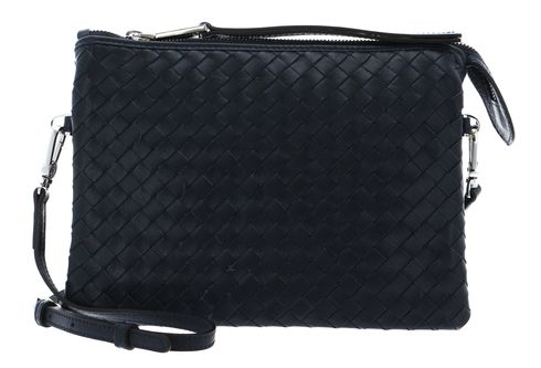 abro Leather Piuma Weaving Crossbody Bag Threefold Navy