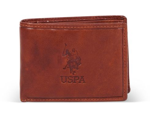 U.S. POLO ASSN. Horizontal Wallet with Coin and Flap Cognac