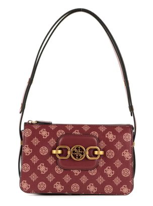 GUESS Hensely Logo Top Zip Shoulder Bag Merlot Multi