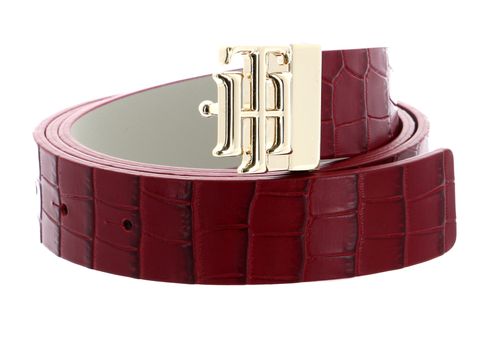 TOMMY HILFIGER TH Logo Reversible Belt 3.0 W80 Red Croco / Alabaster