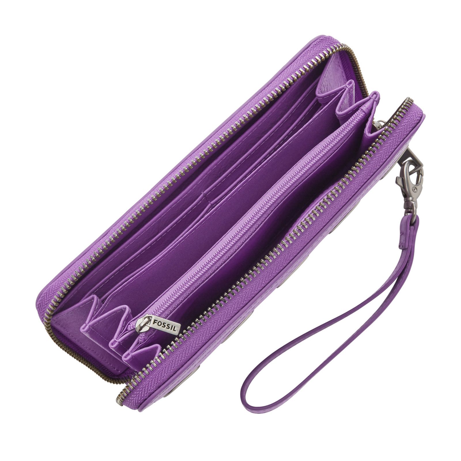 FOSSIL Logan RFID Zip Around Clutch Bright Purple