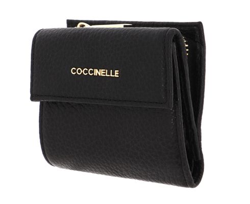 COCCINELLE Metallic Soft Mini Wallet Grainy Leather Noir