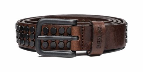 REPLAY Leather Belt W80 Faded Black Brown