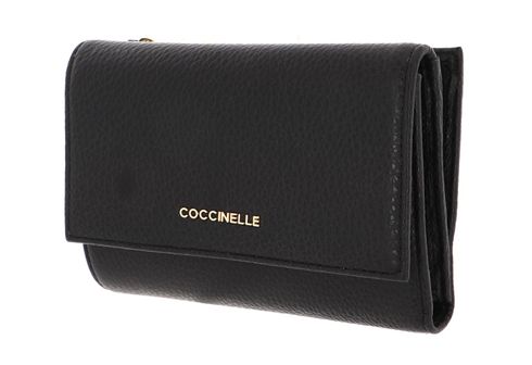 COCCINELLE Metallic Soft Wallet Grainy Leather Noir COCCINELLE Metallic Soft Wallet Grainy Leather Noir