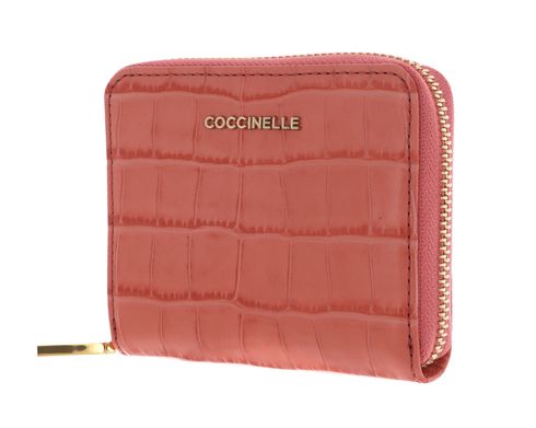 COCCINELLE Metallic Croco Shiny Soft Leather Zip Around Wallet Geranium