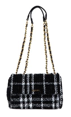 GUESS Kimi Convertible Crossbody Flap Bag Black / White