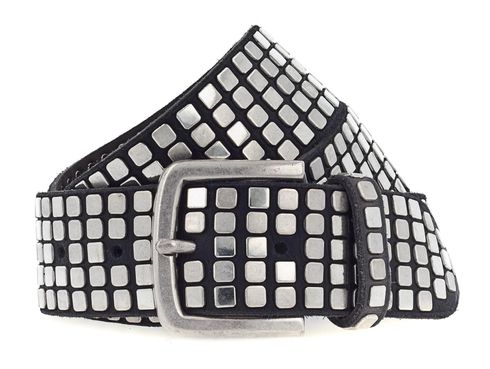 b.belt Quinn Silver Leder-Nietengürtel W95 Black