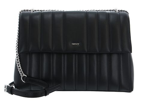DKNY Seva Logo Flap Shoulder Bag Black / Silver