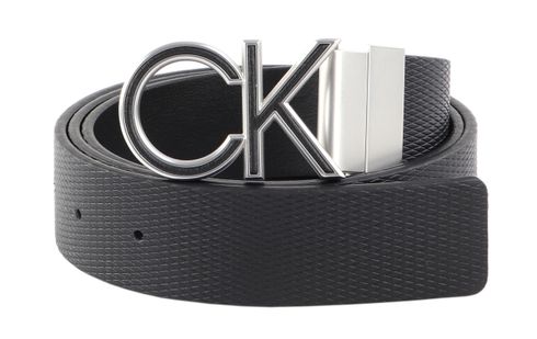 Calvin Klein Logo Adj / Rev Leather Inlay Textured Belt 35MM W85 Black / Textured - shortenable