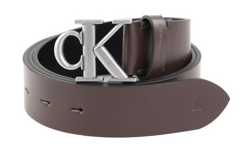 Calvin Klein CKJ Monogram Round Mono Plaque Belt 35MM W115 Bitter Brown