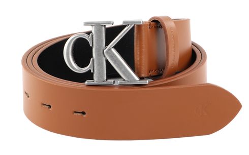 Calvin Klein CKJ Monogram Round Mono Plaque Belt 35MM W135 Cognac