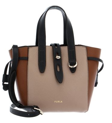 FURLA Net Mini Tote Bag Greige + Cognac h + Nero